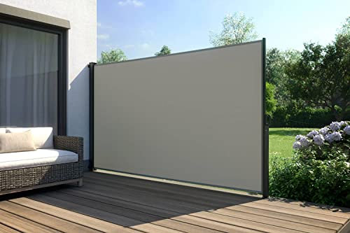 empasa Seitenmarkise Start 2.0 Sichtschutz Sonnenschutz Windschutz Markise ausziehbar für Garten, Balkon und Terrasse, mit Standfuß, Farbe:grau, Größe:180 x 300