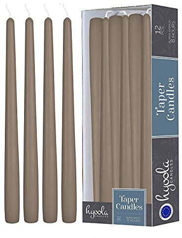 Hyoola Stabkerzen - 25 cm Braungrau, Tropffreie Tafelkerzen - Kerzen Lange Brenndauer 8 Stunden - 12er Pack