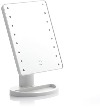 InnovaGoods - LED Tischspiegel Perflex, 16 LED Beleuchtung mit Einstellbarer Intensität, Touch-Taste, 180º neigbar, Weiß, Mediano, Glas, Bunt