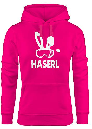 MoonWorks® Kapuzen Pullover Damen Ski-Haserl Ski-Hase Après Ski Party Ski-Fahrer Snowboard-Fahrer Hoodie Frauen pink L