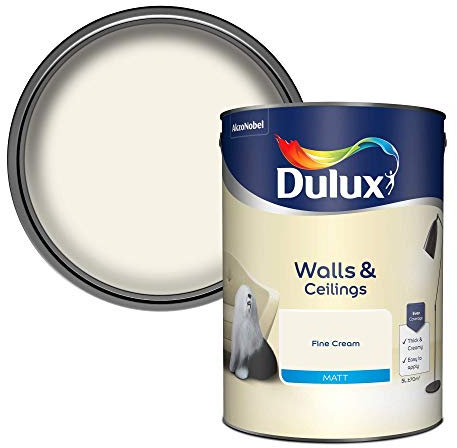 Dulux Walls and Ceilings Matt Emulsion Paint, Fine Cream, 5 Liters