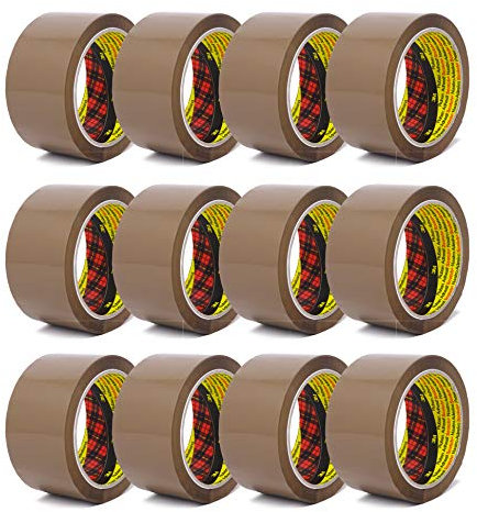 3M Scotch Paketklebeband 305 PP, geräuscharm abrollend, zum Verpacken, Verpackungsklebeband in 3M-Qualität, 66m x 50mm, Paketband (12 Rollen - braun)
