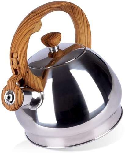 ORION Wasserkessel Induktion - Edelstahl Teekessel 1,8L - Flötenkessel für Gasherd Induktionsherd - Sicheres Knopf-Öffnen - Ergonomischer Griff - Modernes Design für Traditionelle & Moderne Küchen