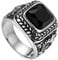 Flongo Herrenring Männer Ringe Daumenring Bandring Siegelring mit Glas Edelstein Silber Schwarz Drache Schnitzerei Klassiker Charm Herren-Accessoires Größe 59