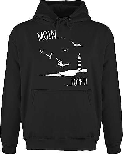 Hoodie Herren Pullover Männer - Sprüche Statement - Moin löppt I Meerliebe I Maritim I Leuchtturm Motiv Meer - XL - Schwarz - mit aufschrift küste fun-kapuzenpullover statements moein pulli