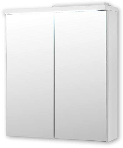 Pool Spiegelschrank Bad mit LED-Beleuchtung in Weiß - Moderner Badezimmerspiegel Schrank mit viel Stauraum - 60 x 68 x 20 cm (B/H/T)