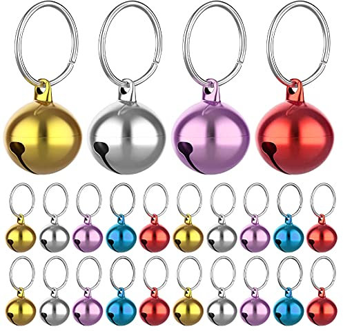 Molain 24 Stück Katzenglocken mit Schlüsselring Hundehalsbandglocken Trainings Glöckchen Halsband Anhänger Haustierzubehör Festival Party DIY kleine Glocken (gemischte Farbe)