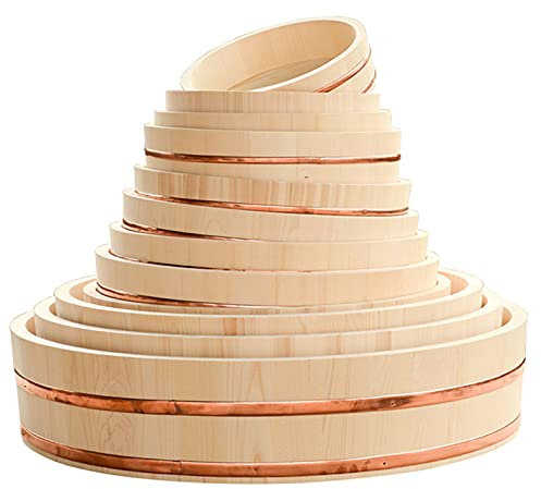 12 Sizes Wooden Sushi Rice Bowl Container Japanese Wooden Hangiri Sushi Rice Mixing Bowl Tub with Copper Bands for Restaurant Home Kitchen(White Pine Wood),52x14cm