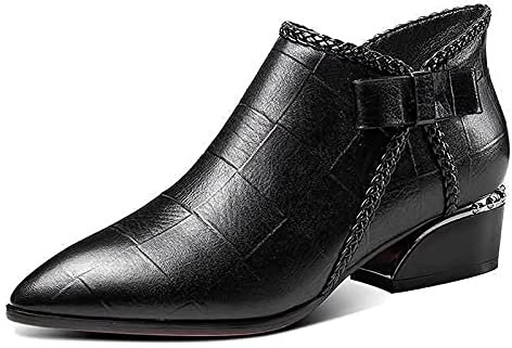 SWZEC Donna Stivaletti a Punta Vintage Eleganti Tacco a Blocco Stivali Bassi Morbidi Cerniera Antiscivolo Autunno Inverno Nero Lined 37