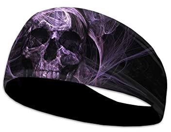 Stirnbänder für Herren, coole Totenköpfe, bedruckt, Schweißbänder für Sport, Workout, violettes Skelett, Smog, Polyester, Laufen, Schwarz, Gothic