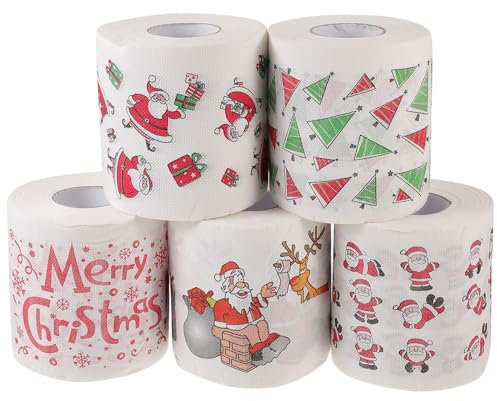 Lot de 5 rouleaux de papier toilette pour décorations de Noël Motif sapin de Noël et Père Noël