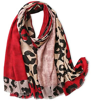 LumiSyne Leopardenmuster Schal für Damen - Mode Animal Print Baumwolle Leinen Mit Fransen/Quaste - Langer Großer Leichter Warmer Schultertuch Stola