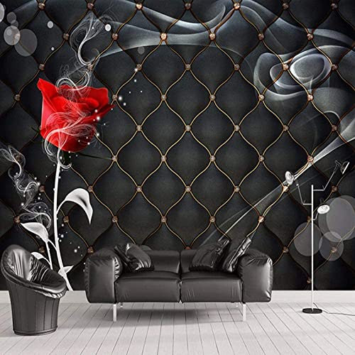 GHASOO Painting Photo 3D Wall Mural Wallpaper Wall Papers Home Decor Papel Flooring 3D Wallpaper Paste Living Room The Wall for Bedroom Mural- Black Diamond Plaid Red Rose Wall Photo 157X 110