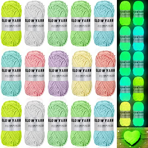 15 Rollen Glow in the Dark Garn Luminous Knitting Crochet Yarn for Crocheting DIY Glow Fingering Weight Yarn for DIY Arts Crafts Sewing Glow in the Dark Party Supplies, 800 yd Roll