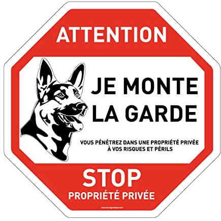 AUA SIGNALETIQUE - Panneau De Signalisation Circulaire en PVC 1.5 mm (Ø 240 mm, Attention Chien - Stop Propriété)