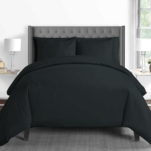 Pizuna 600 Fadenzahl aus Baumwolle Bettwäsche Schwarz, 100% Langstaple Baumwolle Bettbezug und Kissenbezug, 100% Baumwolle Mako Satin 2-Teilig Bettwäscheset 155x220 + 80x80 Schwarz