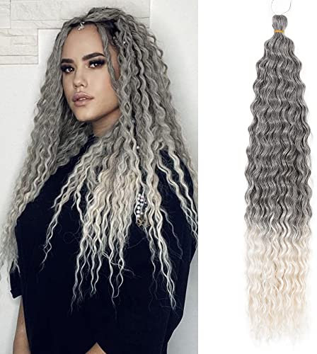 Deep Twist Crochet Hair Wasserwelle Twist Haarbündel Synthetische lockige Flechtfrisur Haarverlängerung Ombre Kinky Curl Flechthaarteil, 22 Zoll 3 Packungen T4/56C#
