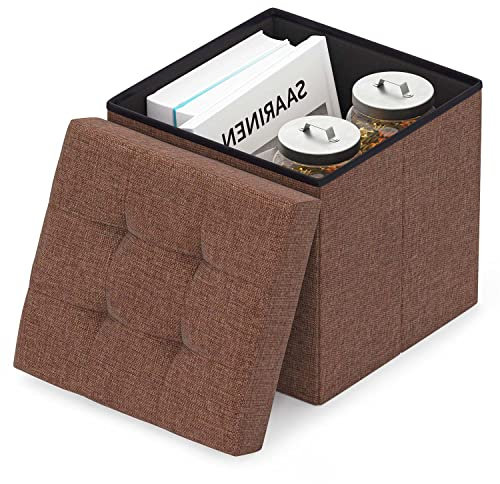 Ottomane Sitzwürfel Klappbar Sitztruhe Pouf Aufbewahrungsbox Sofa mit Stauraum Stuhl Stoffüberzug Sitzhocker Hocker Sitzbank Gepolstert für Eohnzimmer Schlafzimmer Flur Schminktisch Büro Braun
