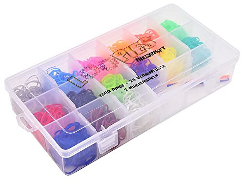Kögler 76176 - Loopies Loom Bänder, großes Set mit 1200 Ringen, 24 Verschlüssen und 2 Hakelnadeln, ca. 23 x 12,5 x 4,3 cm, für bunte Armbänder, Ketten und Anhänger