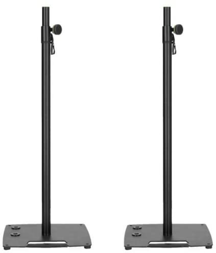 2x Gravity LS 431 C B Lighting Stand and Speaker Stand with Compact, Square Steel Base and Off-Centre Mounting Option