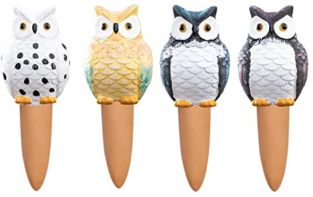 RAZURE Lot de 4 Piquets D'arrosage Automatiques en Terre Cuite Hibou, Globes D'arrosage Décoratifs, Piquets D'arrosage Automatiques, Goutteurs Automatiques pour Plantes D'intérieur en Pot(210ml)