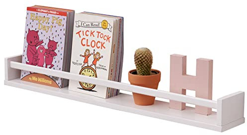TREOAKWIS Bücherregal Kinder Eiche, 80cm Wandregal Kinderzimmer Weiß MassivHolz Schweberegal Bücherregal Kinder Wand für Zeitschrift Kinderzimmer