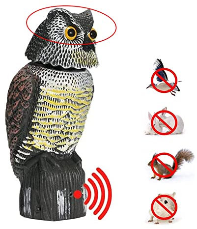 Eulen Attrappe, taubenabwehr Balkon Eule, Vogelscheuche Eule mit wackelkopf und ton, Vogelschreck Wetterfest Gartenfiguren deko