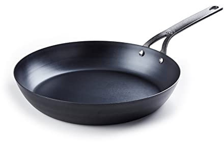 BK Black Steel Sartén de Acero al Carbono Pre-Seasonada de 28 cm, Compatible con Inducción, Horno y Asado hasta 315°C, Duradera y Profesional, Negra