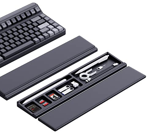 Hagibis Keyboard Wrist Rest Pad Support with Desktop Partition Storage Case, Ergonomic Soft Memory Foam, Anti-Slip Rubber Base for Computer Keyboard, Laptop, Office, Home (Black)