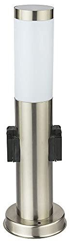 Stehleuchte Außen Steckdose Gartenstehlampe Edelstahl E27 Wegeleuchte Garten, Sockelleuchte Eingangsbeleuchtung, Wetterfest IP44, opal modern, 1x E27, DxH 13,1x45 cm