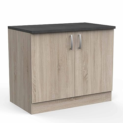 möbelando Unterschrank >Paprika< in Sonoma Eiche/Beton - 100x85x60cm (BxHxT)