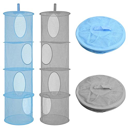 Zsanhua 2 PCS Hanging Mesh Storage Basket, Foldable 4 Tiers Hanging Storage Organizer Toy Storage Hanging Bag for Small Clothes, Wardrobe, Travel