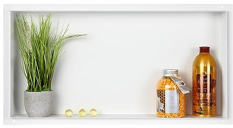 Balneo Wall-Box NO Rim - Weiß Nische Edelstahl - Weiß Wandnische Dusche - Wasserdicht - Flexibler Nischeneinbau - Nische für Badutensilien - ohne Fliesen - 60x30x10 cm