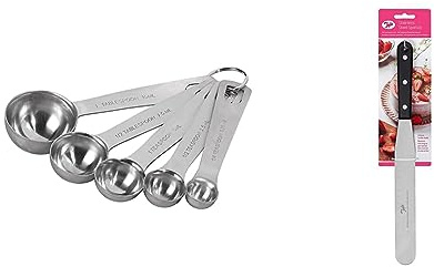 Tala A10550 Stainless Steel Measuring Spoons, 5 Piece Set for Measuring Dry and Liquids + Tala Stainless Steel Large Flat Icing Spatula Pallette Knife