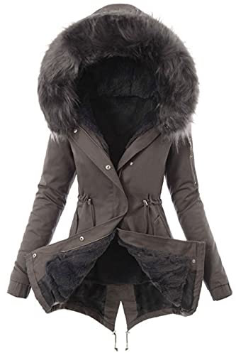 EMATOP Mantel Frauen Wintermantel Warme Winter Jacke Lange Mäntel Einfarbig Winterjacke mit Kapuze Windbreaker Gefüttert Teddyfell Dicker Fleecejacke Mode Outdoorjacke Slim fit Winterparka