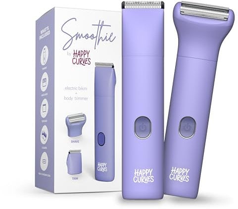 HAPPY CURVES Smoothie Bikini Trimmer – Elektrischer Rasierer für Frauen, wasserdichter Haarpfleger mit verstellbaren Schutzvorrichtungen, persönlicher Rasierer für Schamhaar, Damen-Intimrasierer und