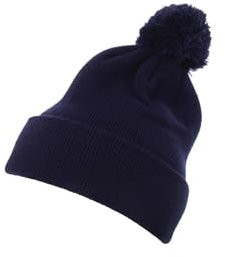 Flexfit Unisex 1501P-Cuffed Pom Knit Beanie-Mütze, Navy, one Size