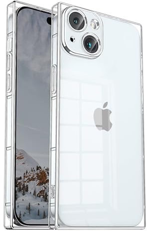 Tzomsze Clear iPhone 15 Plus Case Square,Full Camera Protection & Reinforced Corners TPU Cushion,Slim Silicone Shockproof Case Cover for Women Girls 6.7 inch 2023 Crystal Clear