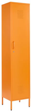 MMT Furniture Metal Locker Cabinet with Lockable Storage Cupboard Slim One Door (Orange, 180 cm)