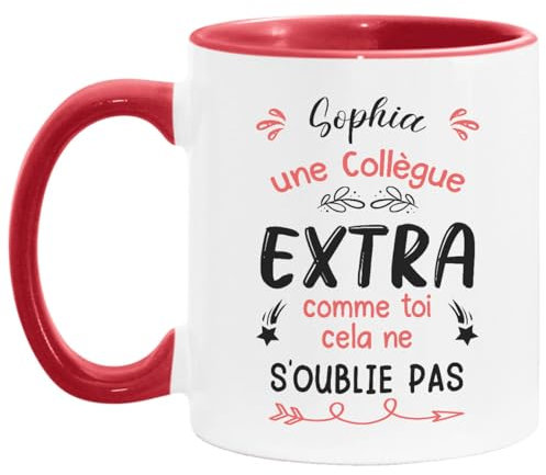 Lalasol Mug Cadeau Collègue Femme Prénom Nom Personnalisé - Tasse Collègue Cadeau Femme Chef Départ de Travail Anniversaire Noël - Bicolore Rouge/Blanc
