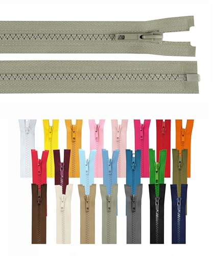 Reißverschluss teilbar Jackenreißverschluss Kunststoff Krampe Zähne grob 5mm Jacken Mantel Taschen Hellgrau 70cm