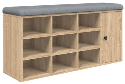 vidaXL Schuhbank, Schuhregal mit Stauraum, Sitzbank Bank mit gepolstertem Sitzkissen, Schuhschrank Schuhablage Flurbank, Sonoma-Eiche Holzwerkstoff