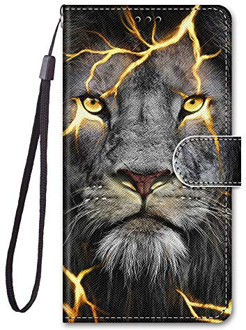 Nodigo-EU Kompatibel für Samsung Galaxy Xcover 7 Leder Hülle Magnetisch Kickstand mit Kartenfach Tier Muster Motiv Lustig Design Hüllen Handyhülle Tasche Case -Löwe