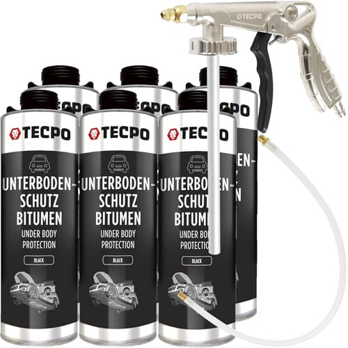 TECPO 6 protezioni sottoscocca, 1 litro di bitume nero + pistola a spruzzo