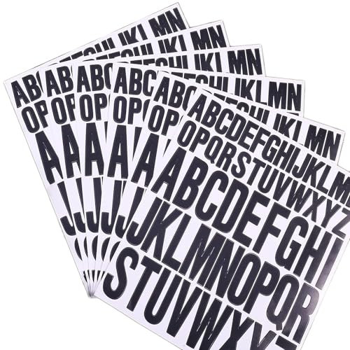5 Sheet Letters Stickers Vinyl Alphabet Sticker 1 Inch 2 Inch Capital Letter Self Adhesive Waterproof Stick On Letters for Door Mailbox Crafts Sign DIY Cards Window Poster (Black)