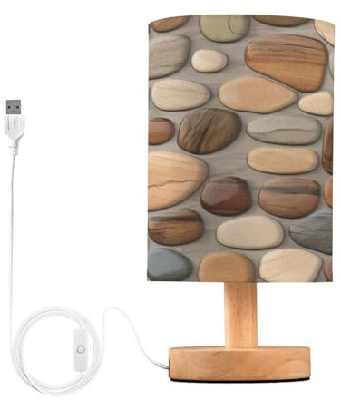 JUMBEAR Lampe de table, lampe de chevet à texture galet avec abat-jour en tissu de lin pour chambre à coucher, salon, ampoule LED incluse