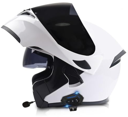 Motorradhelm Klapphelm Mit Bluetooth, Motorrad Modularer Helm ECE Zertifizierter Integralhelm mit Doppelvisier, für Automatische Antwort Helm Herren Damen 4,XXXL
