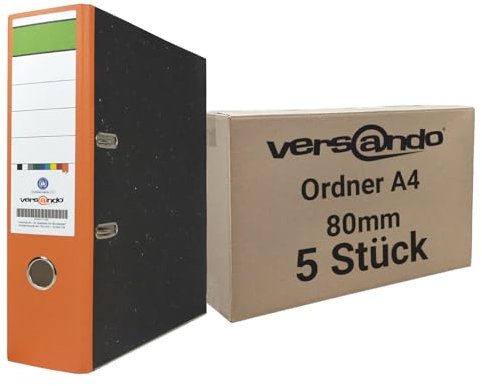 versando 5x breiter Premium Ordner DIN A4 Rücken 8cm Aktenordner Ringordner - Blauer Engel zertifiziert - orange