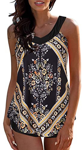 Generisch Tankini Bandeau mit Schalen breiter Slip verstellbare Träger Klassisch Strandmode Tankini GüNstig Bademode Damen Tankini Sportlich