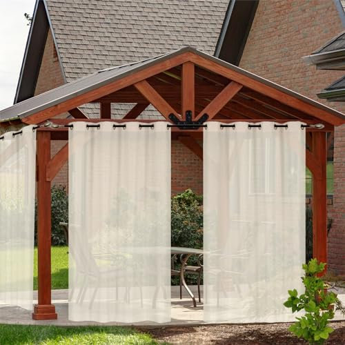 RCLONGEU Outdoor Vorhang Transparent Wetterfest mit Ösen (2 Stück) Voile Gardinen Vorhänge Für Balkon Terrasse Wasserdicht Sichtschutz Sonnenschutz (2x132*274CM,Beige)